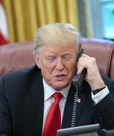 President Trump speaking on the phone