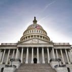 A shot looking up at the front of the U.S. Capitol Building
