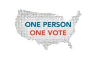 United States map with the words "One Person One Vote"