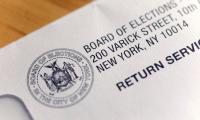 Close up of an envelope addressed to the New York Board of Elections