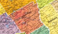 A map of the state of Arkansas among surrounding states