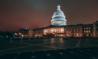 A photo of the U.S. Capitol Building at night