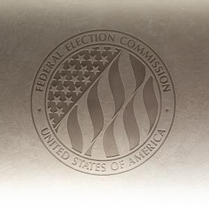 The logo of the Federal Election Commission on a wall