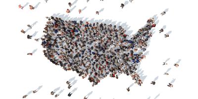 Map of USA made up of many people