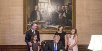 Kavanaugh and family watching Trump sign nomination