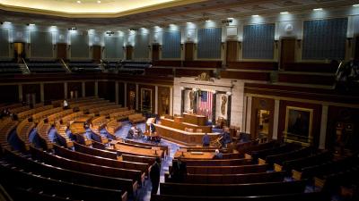 Image of the House Chamber of the United States Capitol Building in 2009, following an address by then-President Barack Obama