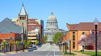 Street view of the Missouri State Capitol Building in Jefferson City, Missouri.