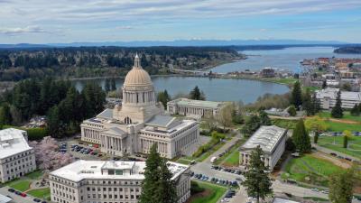 Aerial shot of the capitol building in Olympia, Washington