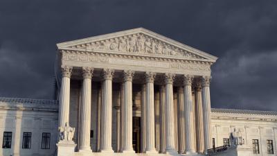 The U.S. Supreme Court building on a cloudy day
