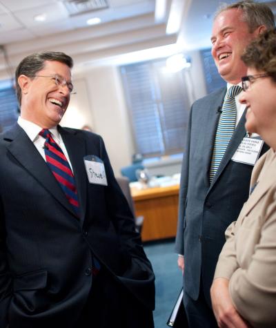 Trevor Potter and Stephen Colbert at a meeting