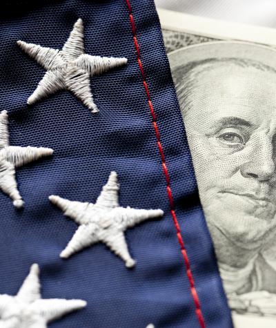 American flag and 100 dollar bill
