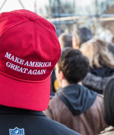 Backward cap that says Make America Great Again 