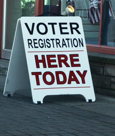 Voter registration sign