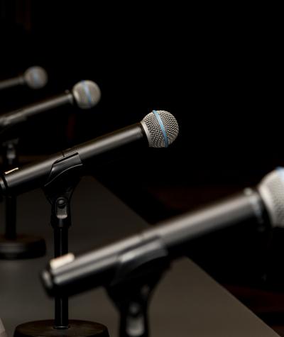 a row of microphones