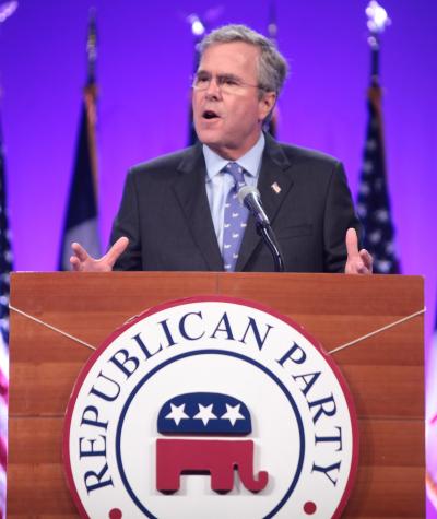 Jeb Bush at a podium giving a speech