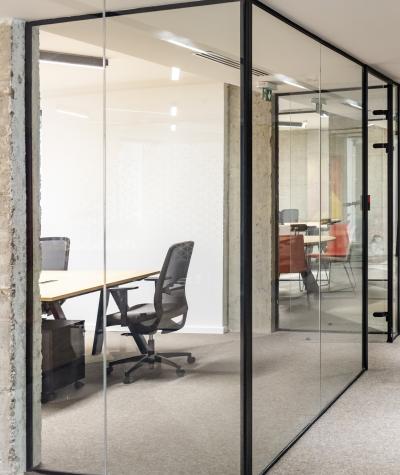 Empty offices with glass partitions