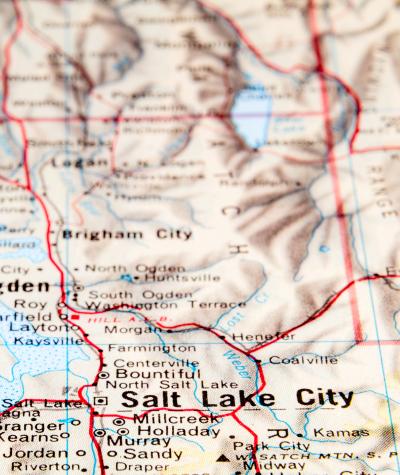 A map of the state of Utah focused on Salt Lake City