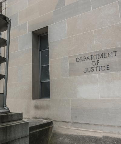 The outside of the Department of Justice building