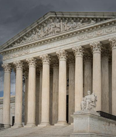 The U.S. Supreme Court building on a cloudy day