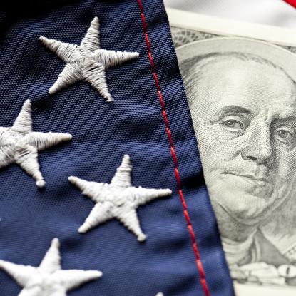 American flag and 100 dollar bill