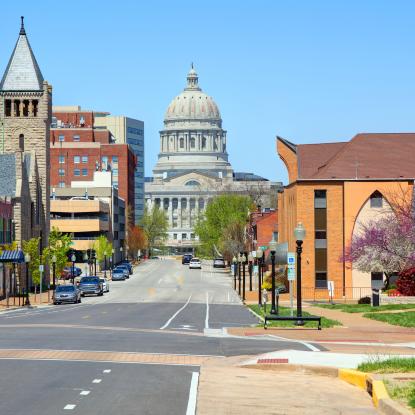 Street view of the Missouri State Capitol Building in Jefferson City, Missouri.