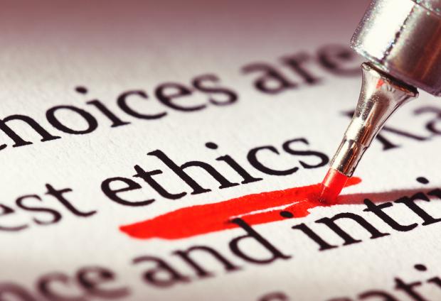 Red pen underlining the word "ethics"