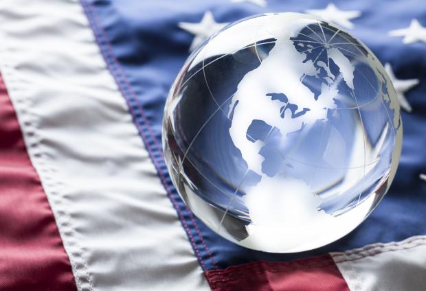 World globe on American flag