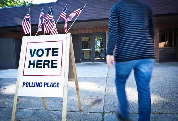 Voter walking into polling place
