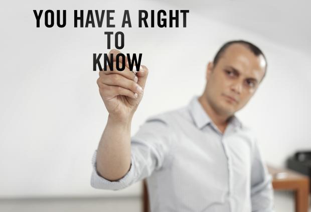 Man writing words "You have a right to know"