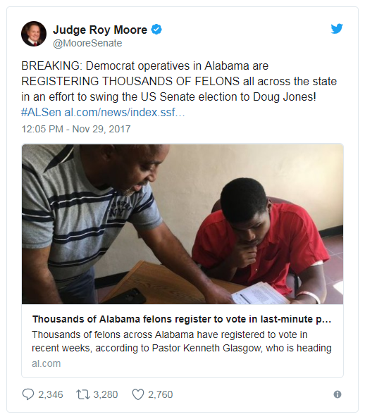 Judge Roy Moore Tweet