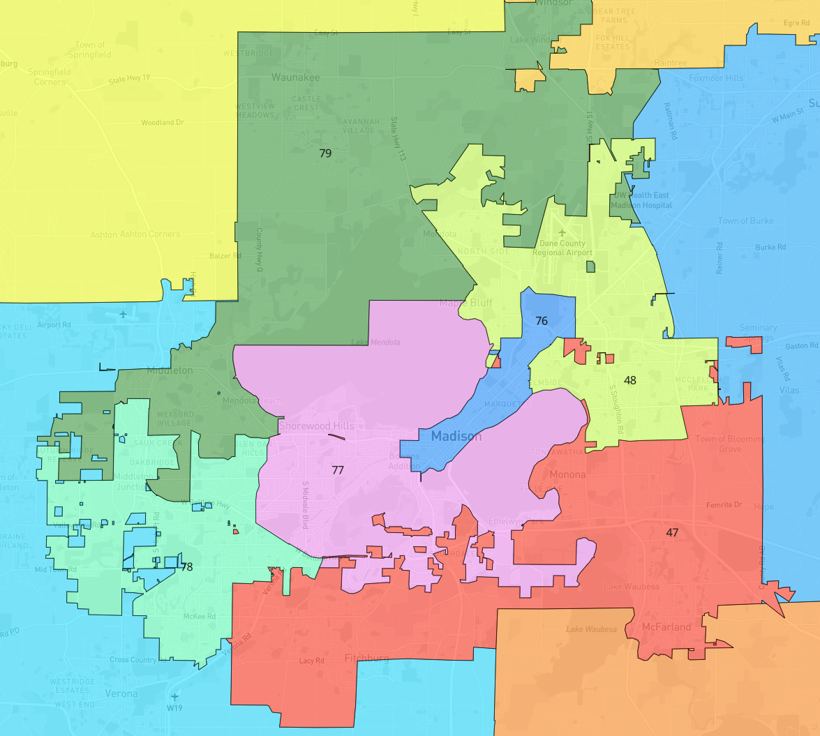 picture of gerrymandered, noncontiguous districts in Wisconsin