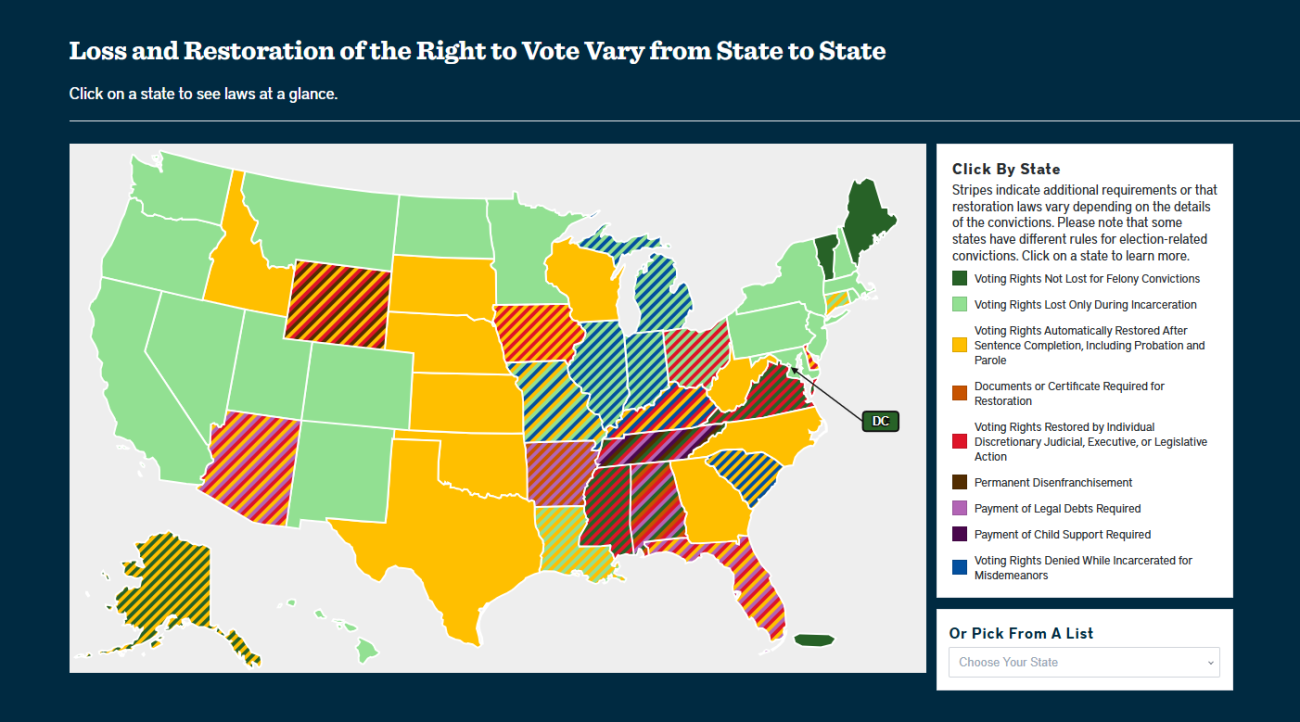 Screenshot of map available on RestoreYourVote.org